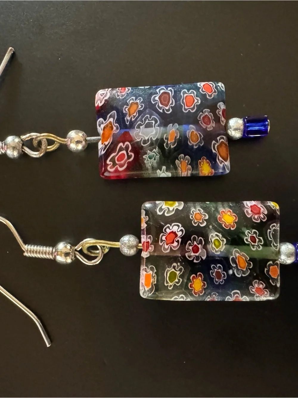 Vintage Millefiori Glass Dangle Earrings